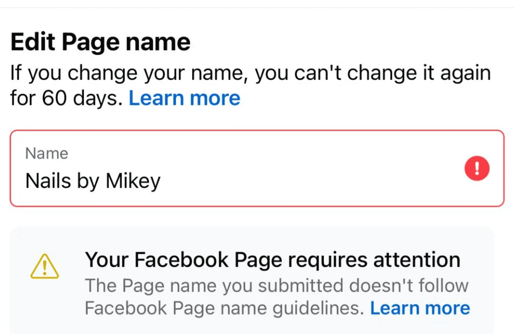 Some rare cases of name change rejection on Facebook. How to fix it.