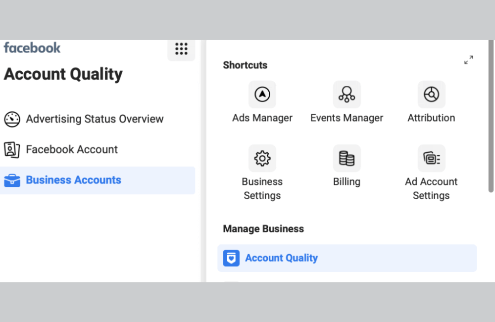 Account Quality section in Facebook Settings